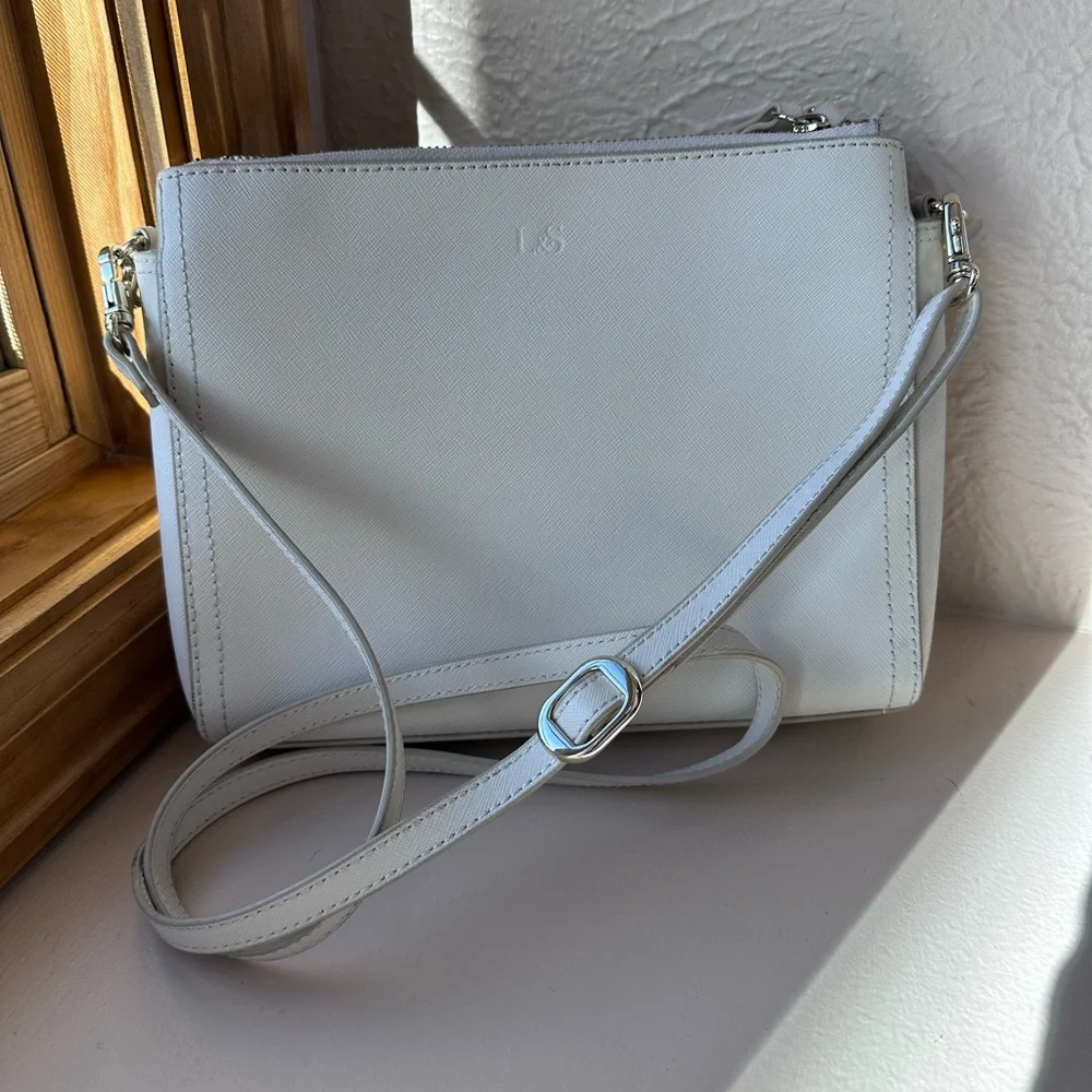 Lo & Sons Pearl Saffiano Leather Crossbody Bag in Ivory - Picture 2 of 16